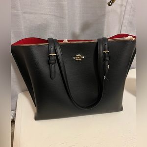 Black and red genuine COACH Mollie tote leather bag
